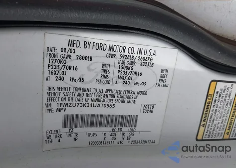 2004 Ford Explorer Nbx/Xlt z USA, uszkodzony, nr VIN 1FMZU73K34UA10565